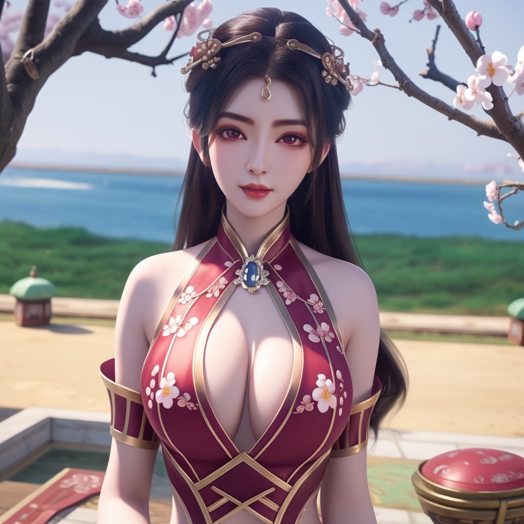 <lora:780-DA-神澜奇域-主持人:0.8>, (,1girl, ,best quality, ),looking at viewer,  ,ultra detailed background,ultra detailed background,ultra realistic 8k cg,, ,masterpiece, (( , )),, ,   plum blossoms,    ,,  (cleavage),,  (), ,,