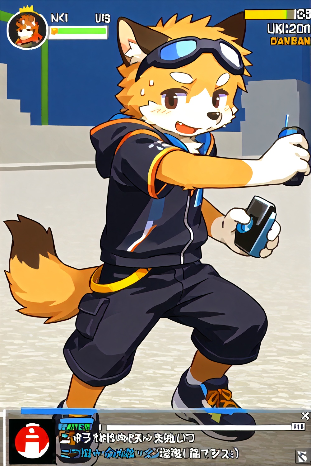 furry,1boy,random action,game ui,status_bar,<lora:electronic game style（涂鸦工坊α）:0.6>,