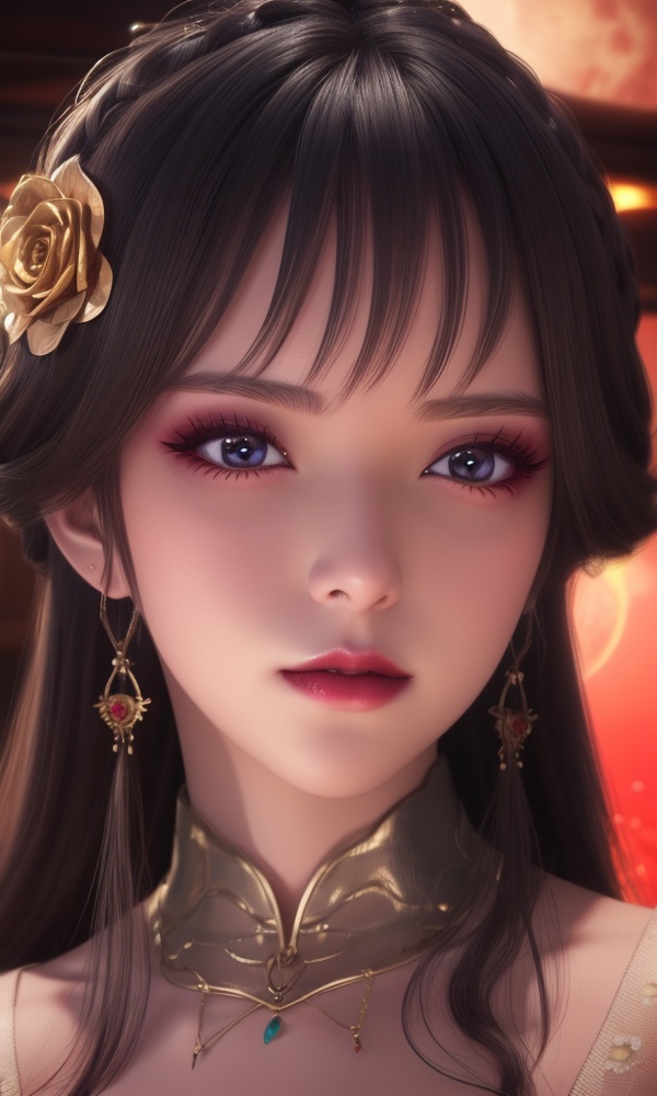 (,1girl, ,best quality, ),looking at viewer, <lora:370-DA-百炼成神-云洛-黑化:0.7>,,ultra detailed background,ultra detailed background,ultra realistic 8k cg,, ,masterpiece, (( , )),, ,science fiction,mole, ,tamari \(flawless\),   ,red moon, black rose,     (()), (),