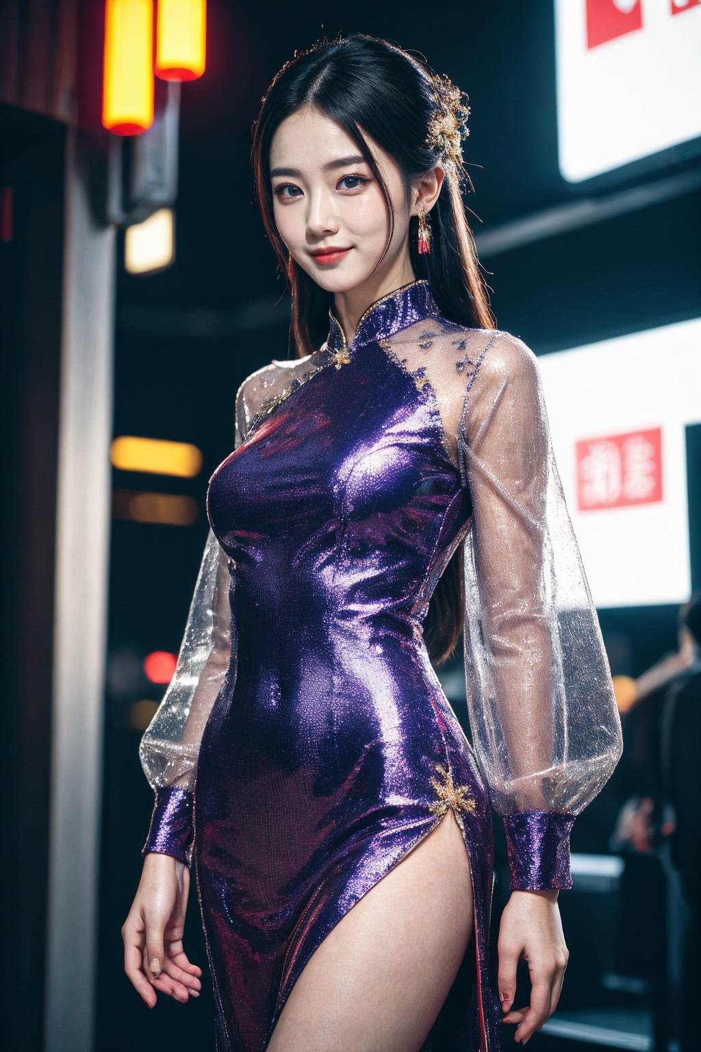 girl,  smirk,  gem see-through sleeves chinese dress by 天TIN on Tensor.Art