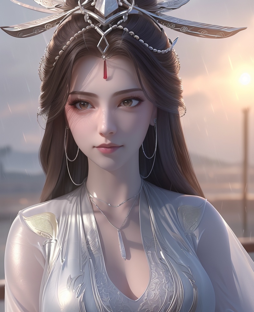 <lora:557-DA-百炼成神-玉婆婆:0.8>(,1girl, ,best quality, ),looking at viewer,  ,,ultra detailed 8k cg, ultra detailed background ,ultra realistic 8k cg,          cinematic lighting, cinematic bloom, (( , )),,  , unreal, science fiction,  luxury, jewelry, diamond, pearl, gem, sapphire, ruby, emerald, intricate detail, delicate pattern, charming, alluring, seductive, erotic, enchanting, hair ornament, necklace, earrings, bracelet, armlet,halo,masterpiece, (( , )),, realistic,science fiction,mole,   ,cherry blossoms,,(((Best quality, masterpiece, ultra high res, (photorealistic:1.4), raw photo, 1girl, ,rain, , sunlight, sunset, qianqiu wanxia,     )))  (cleavage), (), 