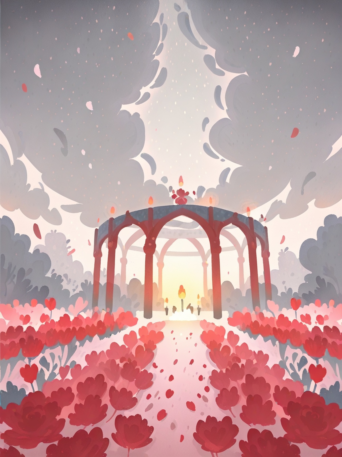 ke1ko,  elegant rose garden with arched trellises,  vibrant summer on Tensor.Art