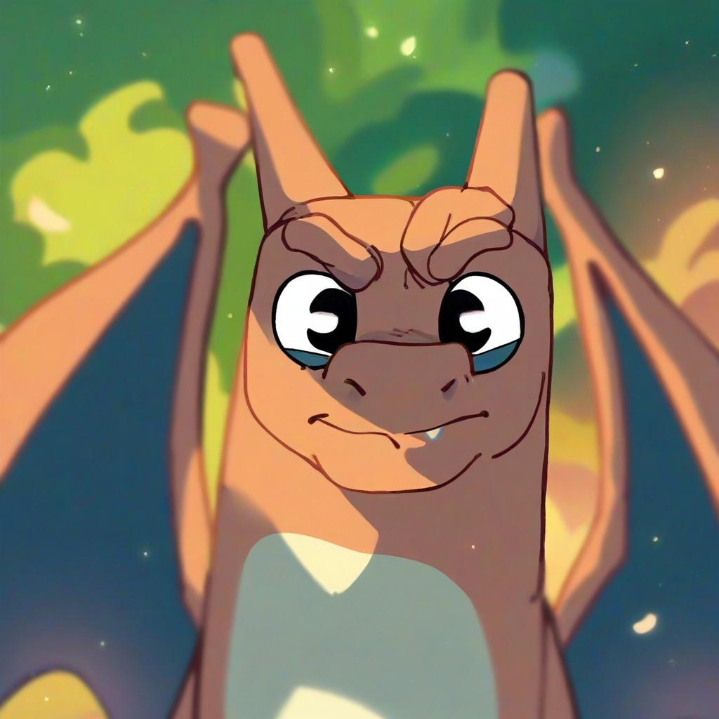 safe_pos, score_9, score_8_up, score_7_up, score_6_up, score_5_up, score_4_up, source_furry, hi res, blurred background, particles, solo, Charizard, looking at viewer, closed mouth, Bluey style
