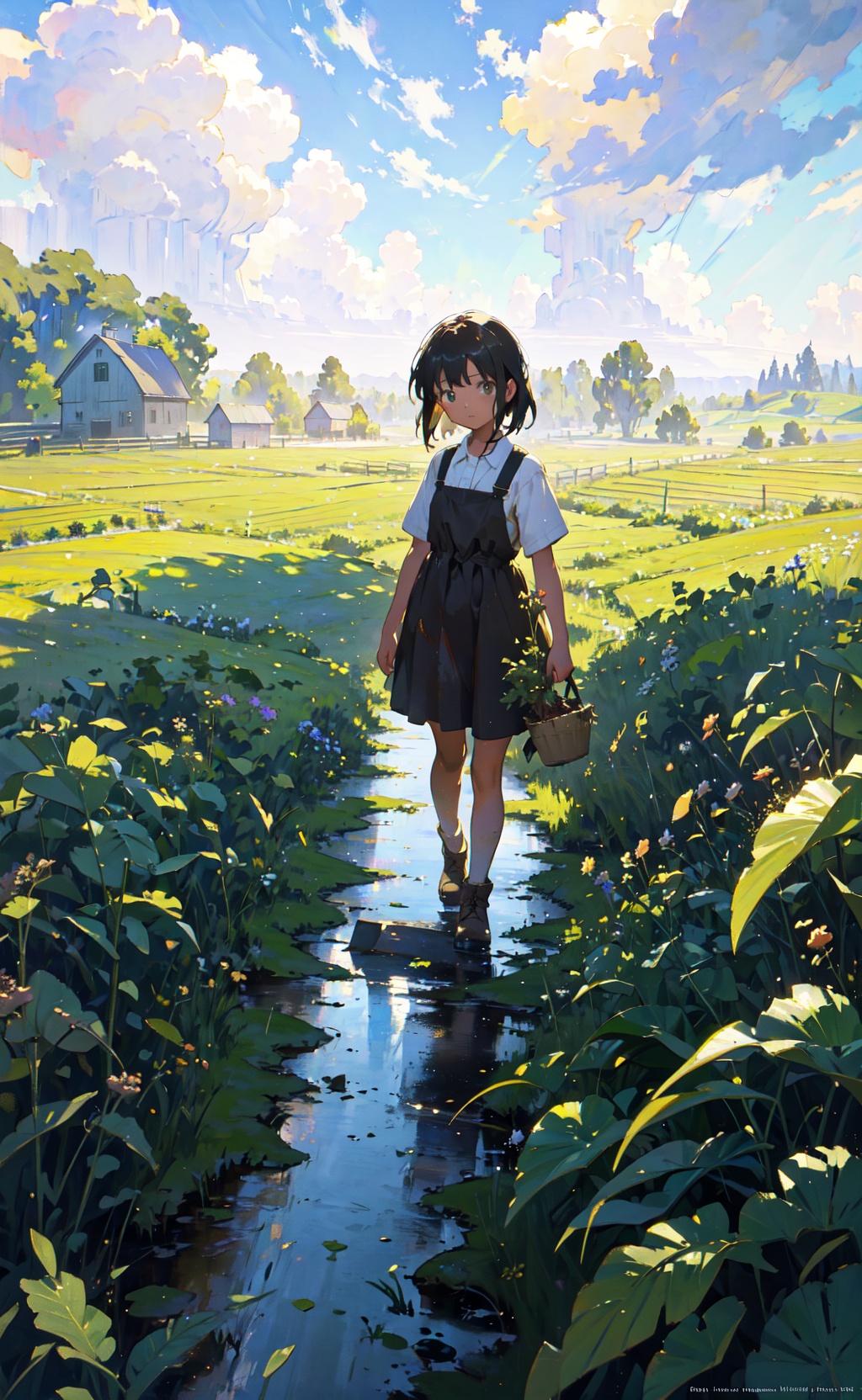 little girl working hard at a farm,  (painterly,  cinematic on Tensor.Art
