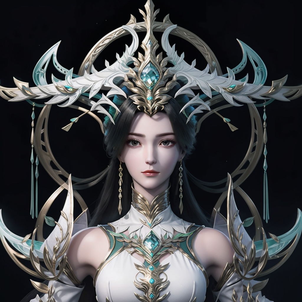 <lora:liushen-000010:0.9>,upper body,liushen invincible,1girl,solo,jewelry,hair ornament,earrings,bare shoulders,detached sleeves,invincible high collar dress,black background,