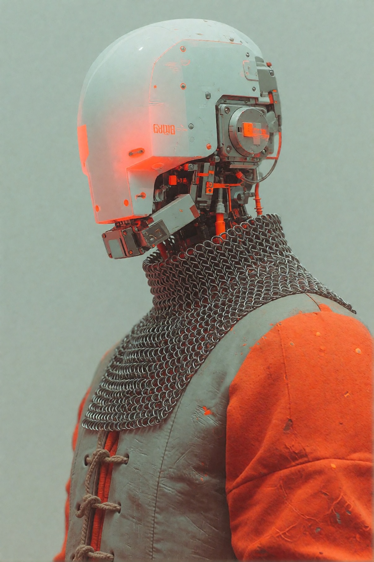 Detailed digital illustration of a bald,  robotic humanoid in medieval attire. YFG-Fwshn on Tensor.Art