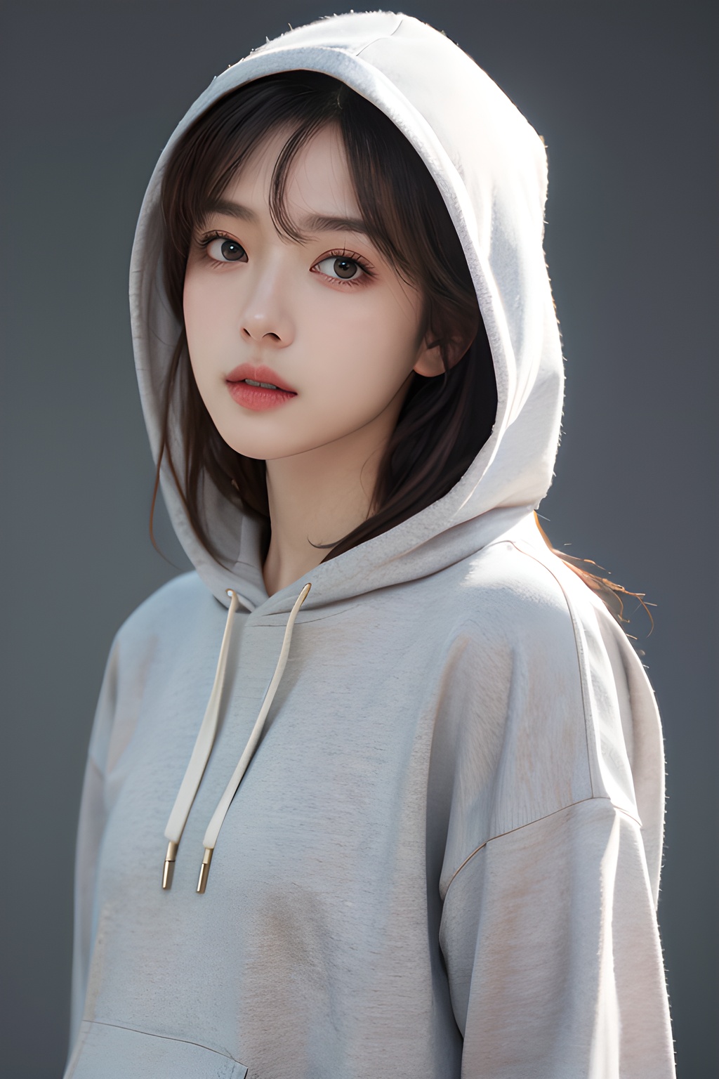 <lora:0814_0:0.7>,simple background,hoodie,, 1girl,realistic,masterpiece, best quality, photorealistic, HDR,detail
