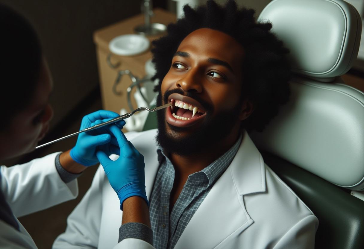 Vampyfangs1. a film still photo. 35mm. 4k. From a 2003 movie. a black Jamaican vampire and is showing off his fangs,  he i...