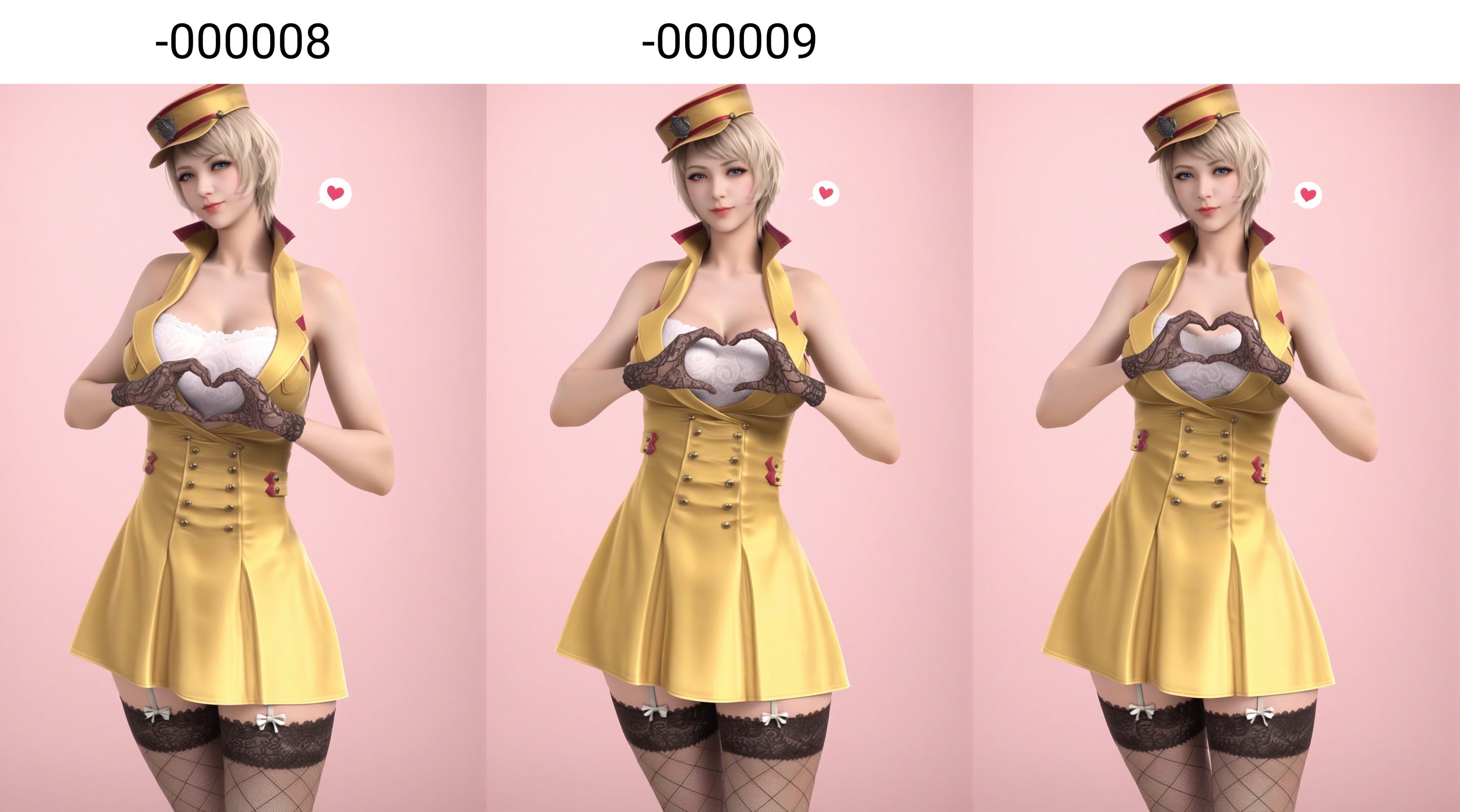 (score_9),plump,curvy,mature female,<lora:潜-灵狐-pony-000008:0.85>,1girl,solo,blonde hair,short hair,blue eyes,halter dress,white bra,lace bra,high collar,bare shoulders,military hat,lace-trimmed legwear,fishnet thighhighs,garter straps,black gloves,lace gloves,collarbone,heart,spoken heart,(heart hands),looking at viewer,(front view),BREAK<lora:e肤色滑块:0.8>,(white_skin),(sweaty skin),(Ivory_skin),light_skin,very sweaty,(pale_skin),(fair_skin),twig,branch,falling petals,simple background,black background,rim light,Volumetric Lighting,lens flare,Tyndall effect,depth of field,bokeh,sparkle,