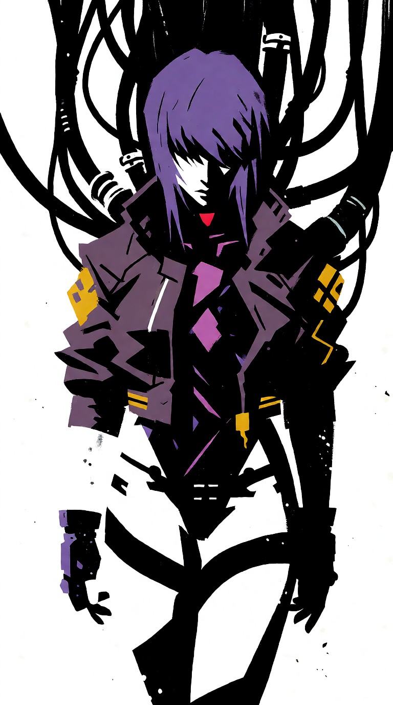 Motoko Kusanagi. Purple hair,  jacket,  bodysuit on Tensor.Art