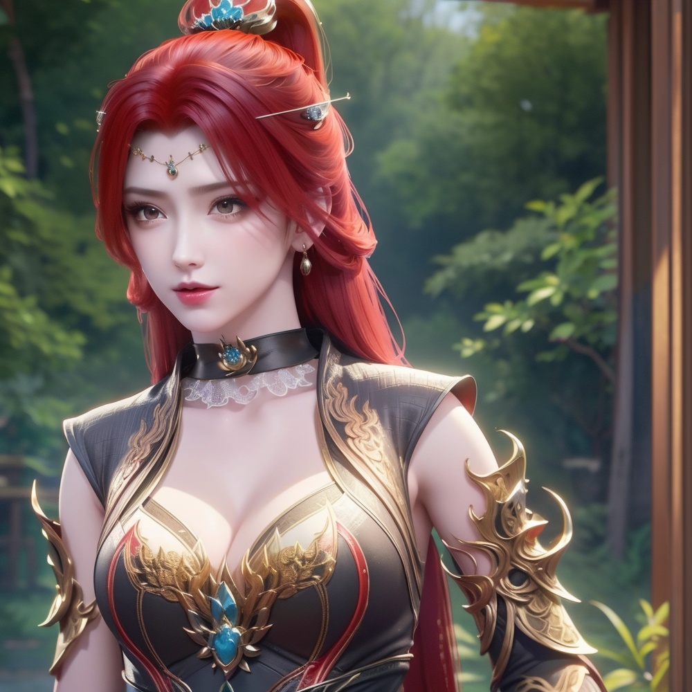 <lora:斗破苍穹-唐火儿:1>red hair,  (,1girl, ,best quality, ),looking at viewer,  ,ultra detailed background,ultra detailed background,ultra realistic 8k cg,(masterpiece:1.2),(best quality:1.2),(ultra detailed:1.2),(official art:1.3),(beauty and aesthetics:0.8),detailed,(intricate:0.8),(highly detailed),(solo),delicate countenance,1girl,fancy,(glassy texture:1.2),(crush:1.2),8k,accessory,tattoo,(transparent:1.1),gown,energy encirclement,instant,in the twinkling of an eye,upper body,woman in a mythical forest, masterpiece, perfect face, intricate details, horror theme, raw photo, photo unp(cleavage),,