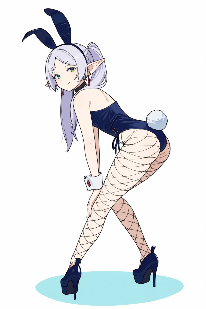 @smnlsst,  A digital illustration of a young woman with light purple hair tied in a side ponytail,  wearing a dark blue bu...