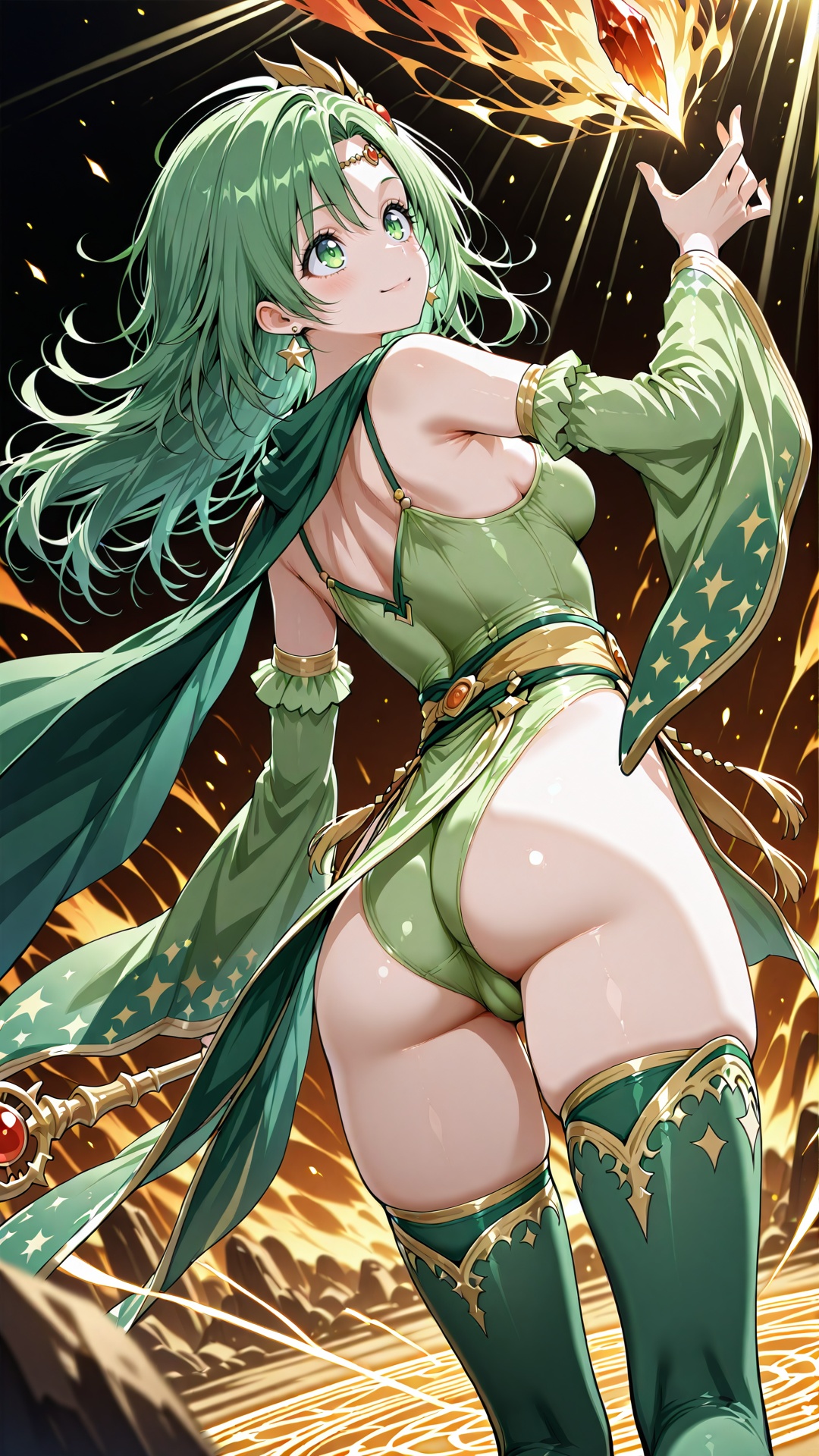 rydia,  green hair,  long hair on Tensor.Art