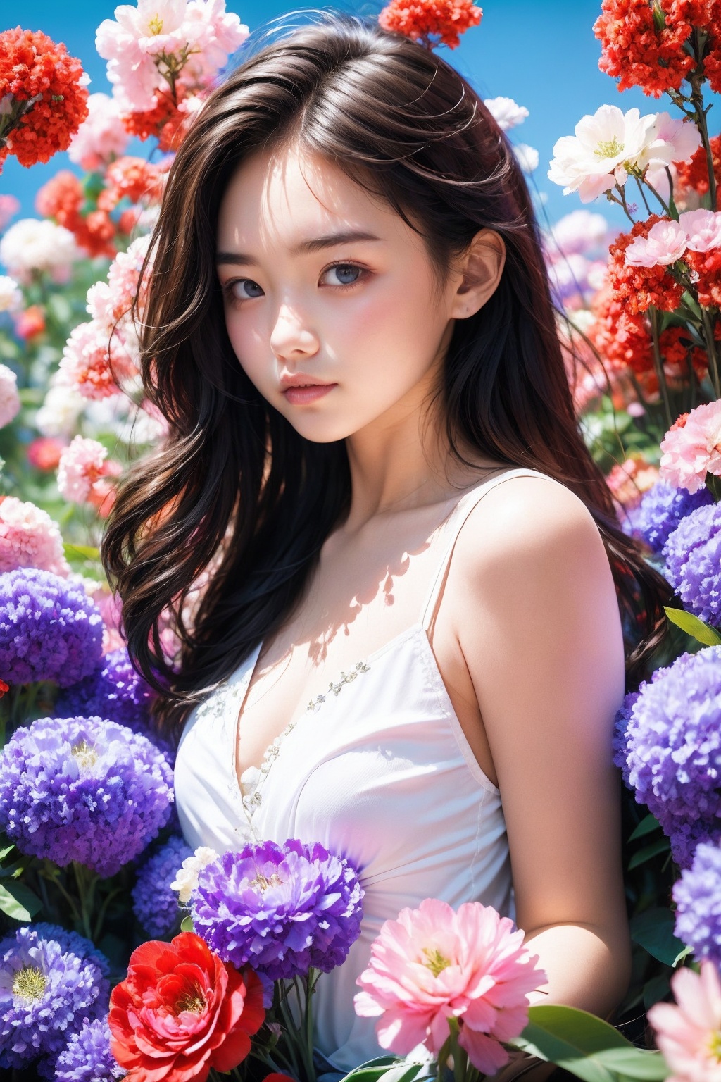 18 y.o girl,flower,<lora:Again_Style:1>