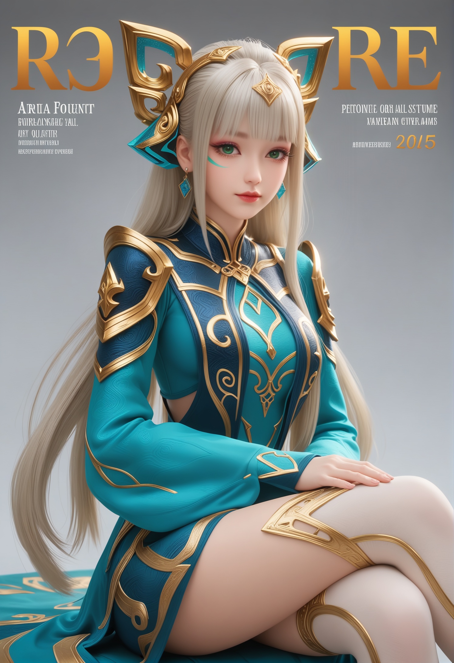 score_9,score_8_up,score_7_up,1girl,solo,sitting,(crossed_legs:1.3),(long_legs:1.1),1girl,solo,realistic,dress,bodysuit,blue dress,gold trim,armor,shoulder armor,wide sleeves,sleeves past wrists,sleeves past fingers,long sleeves,thighhighs,realistic,jewelry,tiara,headdress,earrings,headpiece,hair ornament,hair rings,1girl,solo,realistic,(mature face:1.2),big eye,(pale_skin:1.1),shiny_skin,slender face,long hair,blunt bangs,sidelocks,green eyes,facial tattoo,facial mark,blue eyes,long eyelashes,eyelashes,lips,makeup,eyeshadow,green eyeshadow,white hair,red lips,closed mouth,realistic,gradient,(grey_background:1.3),gradient_background,(magazine cover theme:0.75),transparent_background,simple background,depth of field,depth_of_field,night,realistic,solid background,simple background,(magazine cover theme:0.95),<lora:小巳-少司源-巫礼祀神pony:0.85>,