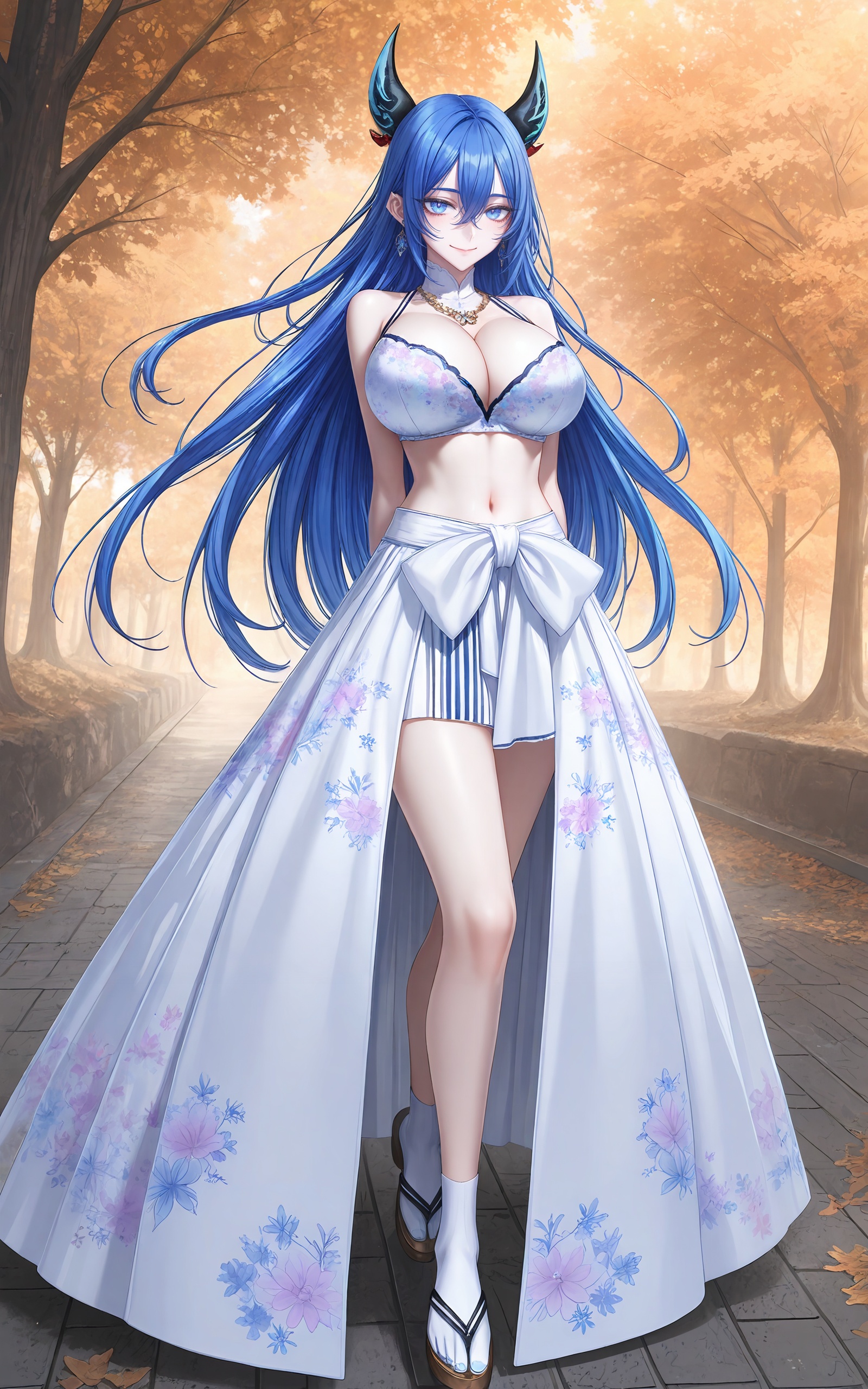 <lora:雪女ill0.047:0.7>,xuenv,1girl,breasts,blue hair,long hair,solo,sandals,horns,cleavage,sitting,looking at viewer,full body,navel,skirt,blue eyes,socks,huge breasts,very long hair,bra,legs,smile,see-through,arm support,bare shoulders,white socks,crossed legs,floral print,underwear,toes,large breasts,close-up details,outstanding style,adding a touch of dimension to your images without compromising details,whirls of vapor,iridescent textures,(Anime:1.1),ethereal ambiance,delicate details,magical high-concept,32K UHD,sharp focus,best-quality,masterpiece,golden hour,unconventional supreme masterpiece,masterful details,temperate atmosphere,with a high-end texture,in the style of fashion photography,photography,cover,dynamic angle,dynamic posture,(artist:quasarcake:0.8),extreme aesthetic,(wlop:0.6),(honjou raita, lack, rella:0.5, wanke),masterpiece,best quality,good quality,very aesthetic,absurdres,visual impact,a shot with tension,ultra-high resolution,32K UHD,sharp focus,best-quality,masterpiece,emotionalization,unconventional supreme masterpiece,masterful details,temperate atmosphere,with a high-end texture,in the style of fashion photography,(visual impact:1.2),giving the poster a dynamic and visually striking appearance,impactful picture,official art,colorful,splash of color,movie perspective,masterpiece,best quality,amazing quality,very aesthetic,absurdres,best quality,newest,