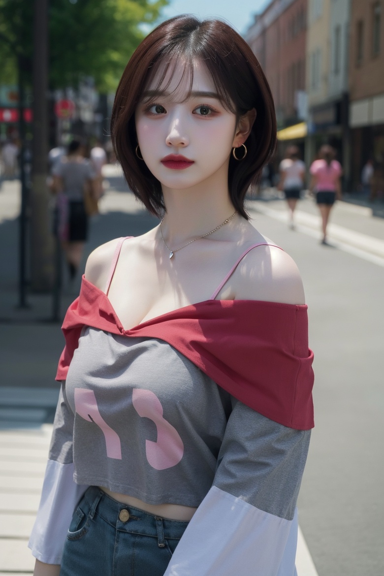pink t-shirt,  love print,  short sleeves on Tensor.Art