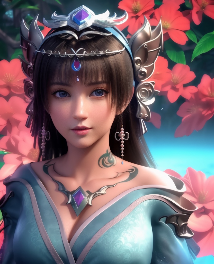 <lora:568-DA-星辰变-姜妍:0.8>(,1girl, ,best quality, ),looking at viewer,  ,,ultra detailed background,ultra detailed background,ultra realistic 8k cg,, ,masterpiece, (( , )),ultra realistic 8k cgSurrounded by strange, movie perspective, advertising style, Colorful background, splash of color A beautiful woman with delicate facial features,tattoo all over body, flower arms,from above,