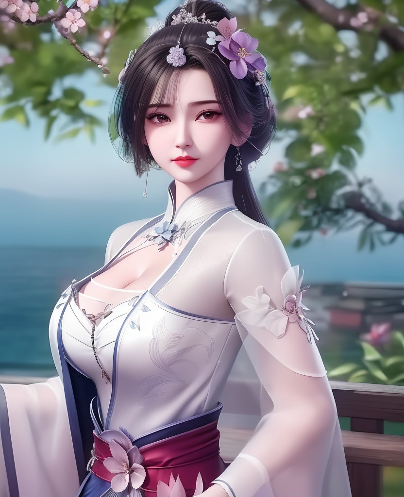 <lora:607-DA-仙逆-李慕婉-**:0.8>(,1girl, ,best quality, ),looking at viewer,  ,ultra detailed background,ultra detailed background,ultra realistic 8k cg,, ,masterpiece, (( , )),, ,   plum blossoms,    ,,  (cleavage), (), ,,