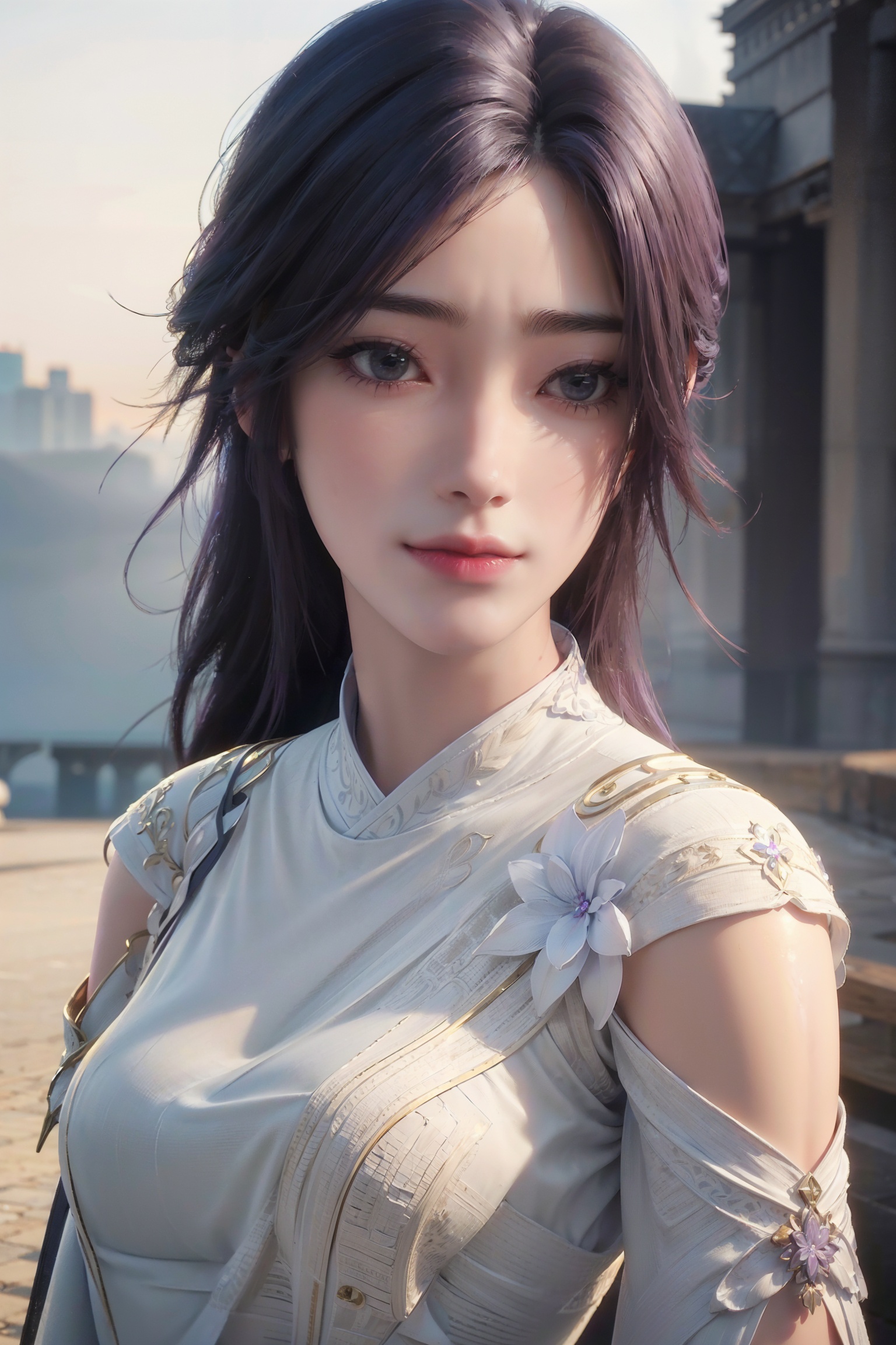 1girl,(full body:1.3),the perfect female body,fair_skin,purple hair,QYdress,looking at viewer,(8k, RAW photo, best quality, masterpiece:1.2),(realistic, photo-realistic:1.3)(raw photo)(ultra-detailed)(extremely detailed CG unity 8k wallpaper) (extremely delicate and beautiful)(detailed and intricate)(original)(highres),<lora:GoodHands-vanilla:1>,<lora:yx_v1.1:0.6>,