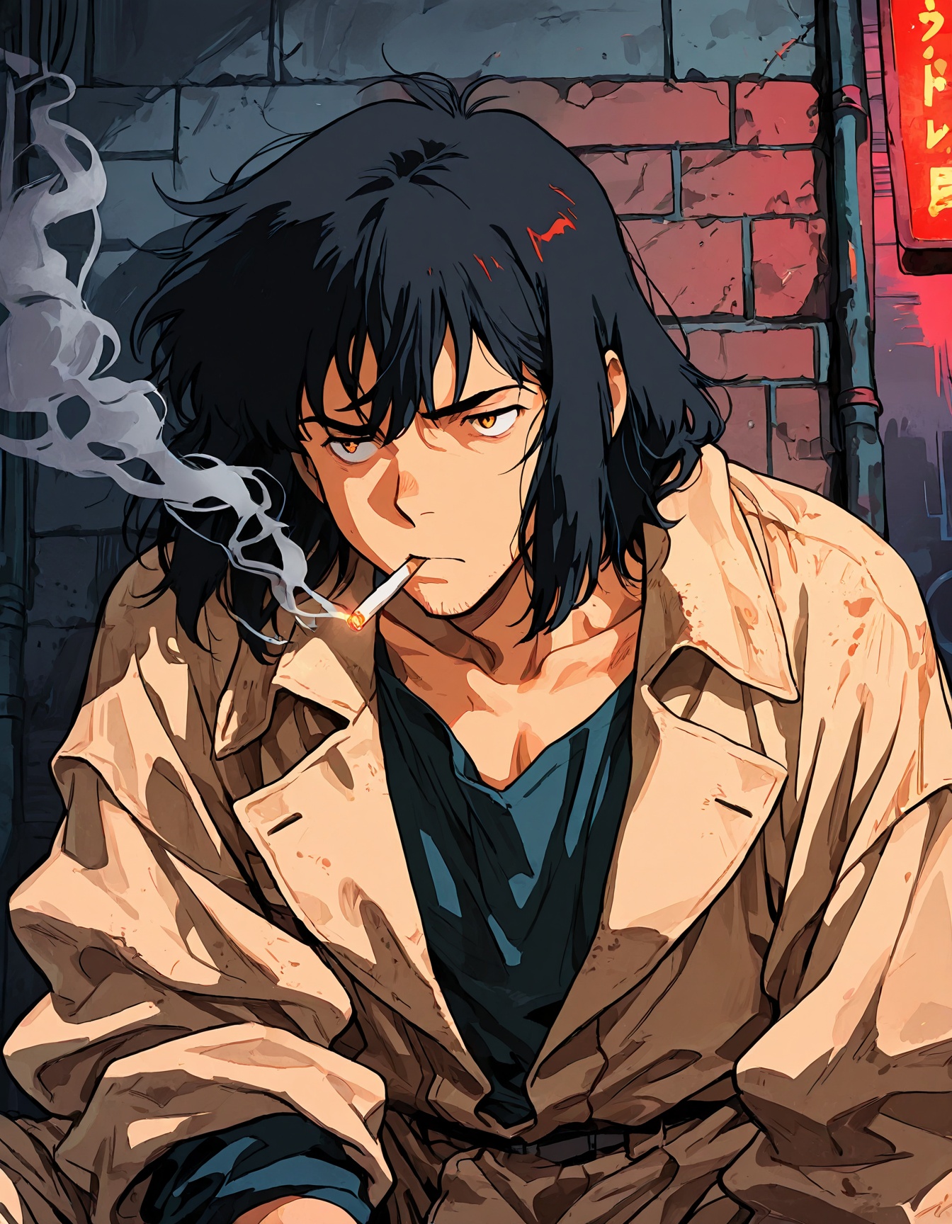 1boy,  solo,  messy medium black hair with fringe on Tensor.Art