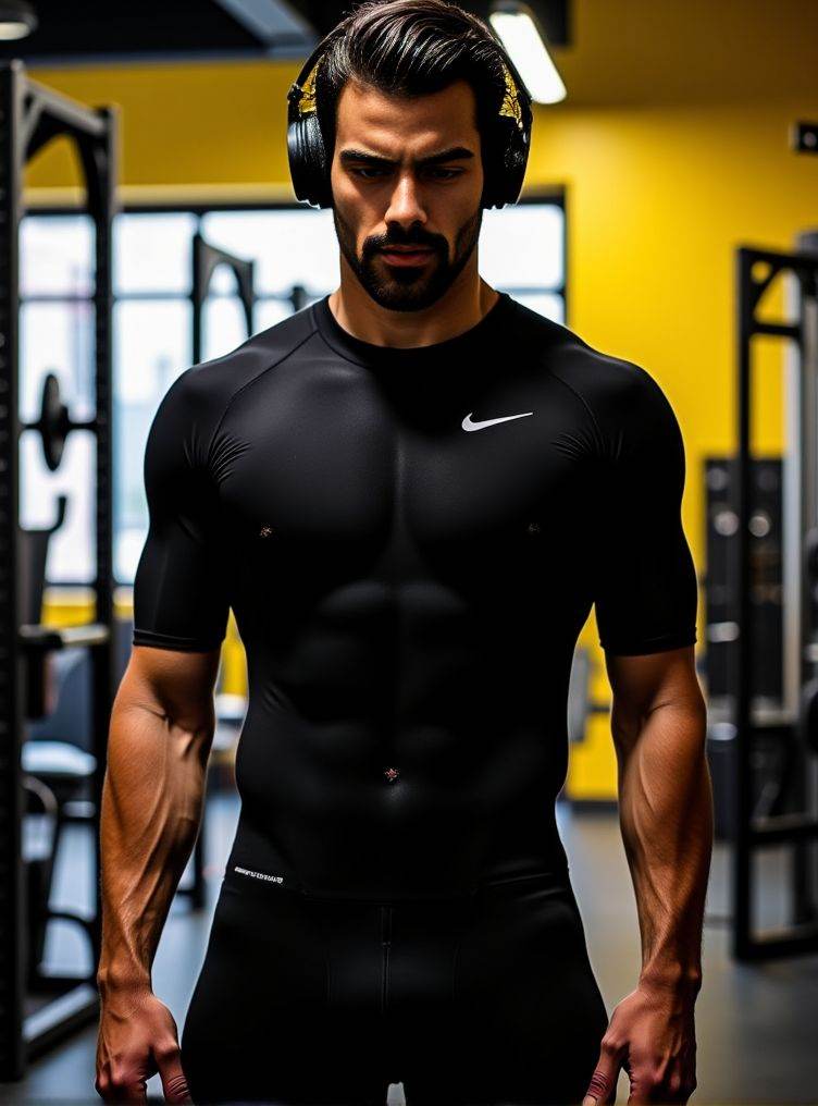 Nyle Dimarco ,  A detailed low-angle image. in exceptional quality. He is in a gym with a predominance of black and a litt...