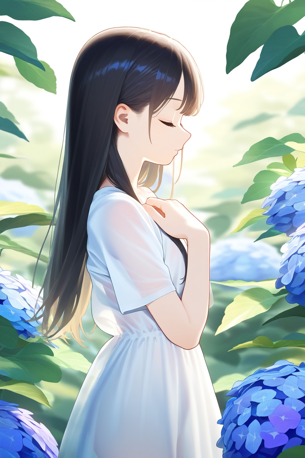 1girl,  blue_flower,  closed_eyes on Tensor.Art