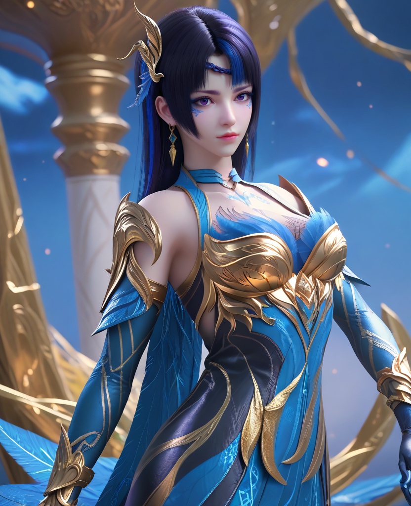 (oriental architecture, elegant decor, sophisticated style:1.1),laying down,(breasts:1.2),<lora:XL16大主宰九幽:0.95>,miss jiuyou,armor,boobplate,purple eyes,braid circlet,makeup,black hair,blue streaked hair,long hair,hair ornament,sternum tattoo,rerebrace,left hand single glove with blue,blue wings cape,blue lower leg decoration,, zPDXL2, score_9, score_8_up, score_7_up BREAK realistic, masterpiece,best quality, highly detailed,, zPDXL3, zPDXL2,zPDXL, zPDXLxxx, zPDXLrl,