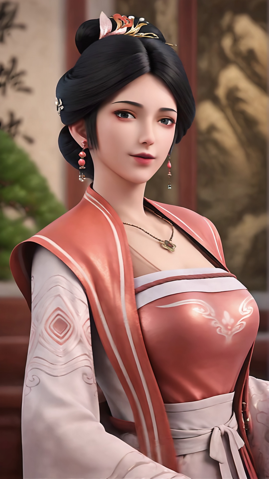 1girl,jewelry,chinese clothes,solo,earrings,black hair,necklace,hanfu,hair ornament,holding,dress,looking at viewer,upper body,realistic,long sleeves,wide sleeves,black eyes,<lora:lora.by_tusi:0.7>,incredibly absurdres,wallpaper,<lora:画面亮度调节器丨美白皮肤去油腻-增加面部细节_v1.0:0.6>,