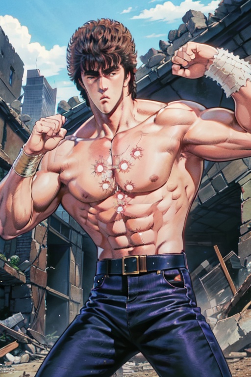 kenshirou,  black hair,  rubble_ruins on Tensor.Art