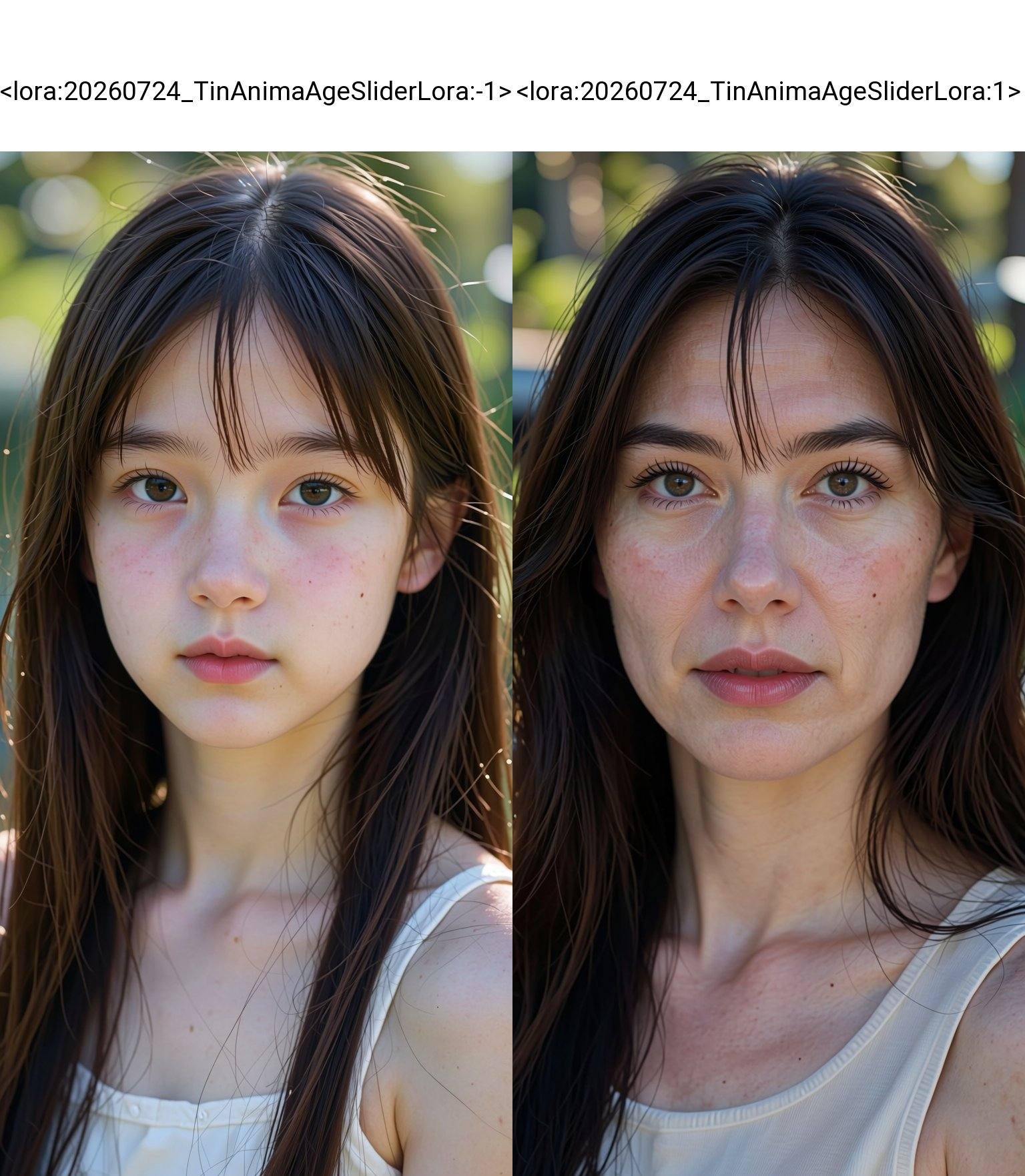 A female with a fair complexion and long,  straight,  dark brown hair that frames her face. Her hair has a natural on Tens...