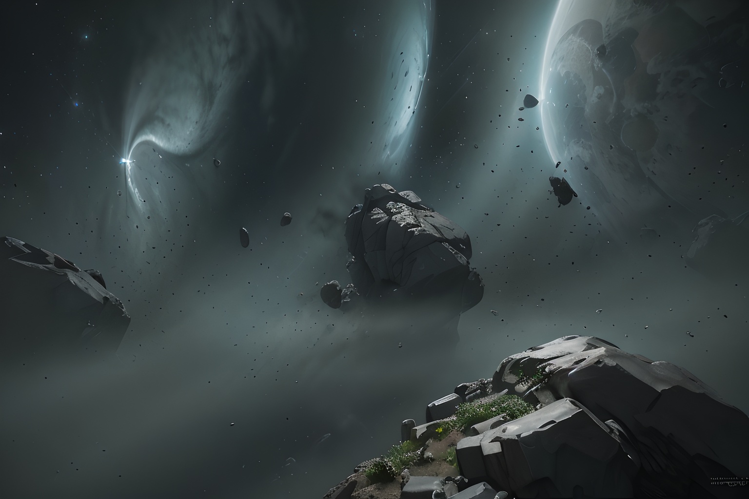 3d, realistic, highres, high quality, octane render, detailed, 4k wallpaper, sci-fi,eveonline, star citizen, cinematic light,(masterpiece), depth of field,  scenery, spacerock-scatter style, void, space, <lora:scatter rocks_20231128185243-000003:0.9>, 8k, ultra-detailed, highres, (best quality, masterpiece:1.2),volumetric lighting, (masterpiece, best quality),  intricate details, 8k, artstation, wallpaper, official art, splash art, sharp focus, dark atmosphere, disturbing, fascinating, (magnetic:1.2),Depth of field, vivid color