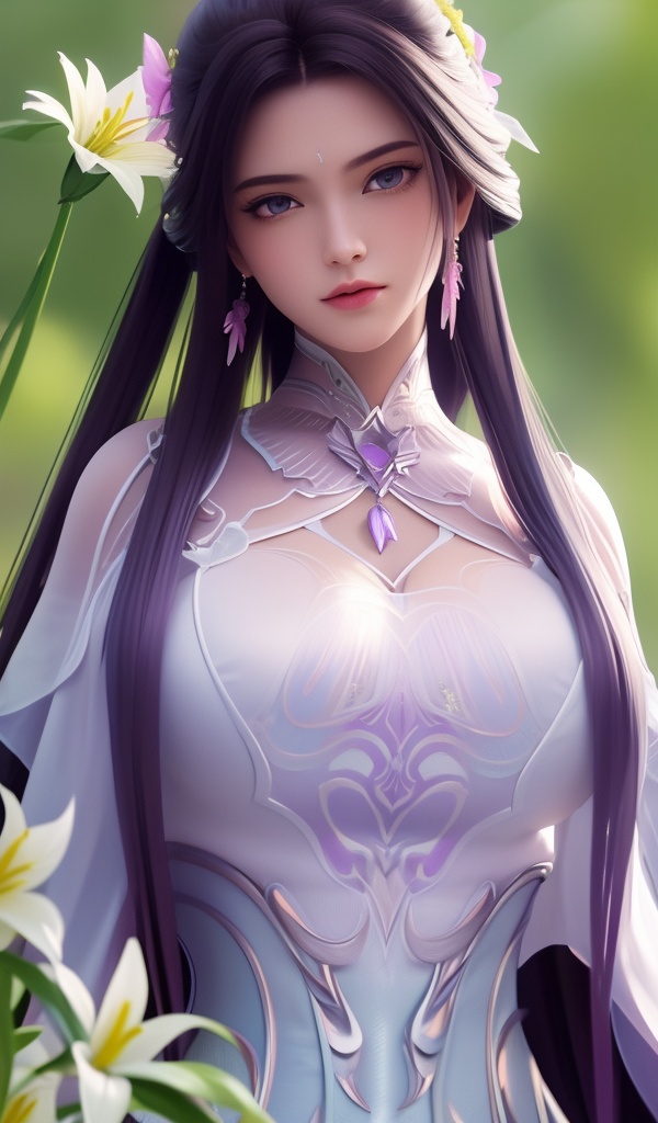 <lora:611-DA-诛仙-陆雪琪-V3:0.8>(,1girl, ,best quality, ),looking at viewer,  ,ultra detailed 8k cg,ultra detailed background,ultra realistic 8k cg,1girl, solo,(bare shoulders:0.85),(masterpiece, best quality),((oil painting style)),sexy young lady,(beautiful face and eyes),(upper body:1.5),(whole body:1.05),(single person:1.2),surrounded by flowers, (lily), roses, floret, vegetation, white, purple, purplish pink,Impressionism,colorful,(Breast size:1.3),(cleavage),