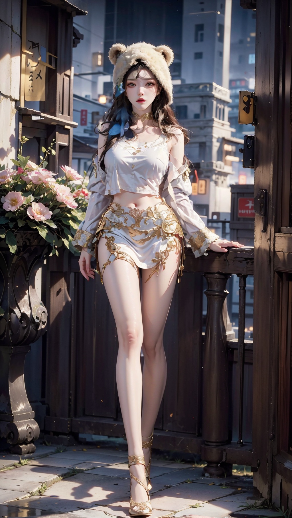 <lora:meidx:1>,(Realistic, masterpiece),1baby\(cute,in the flowers,scarf,bear hat,girlfriend feel),wide angle shot,realistic,real photo,Mamiya photography,Sharp High-Quality Photosolo,deep blue sky,(solo:1.3),(full body:1.3),masterpiece,best quality,unreal engine 5 rendering,movie light,movie lens,movie special effects,detailed details,HDR,UHD,8K,CG wallpaper,1girl,high_heels,white_footwear,pencil_skirt,