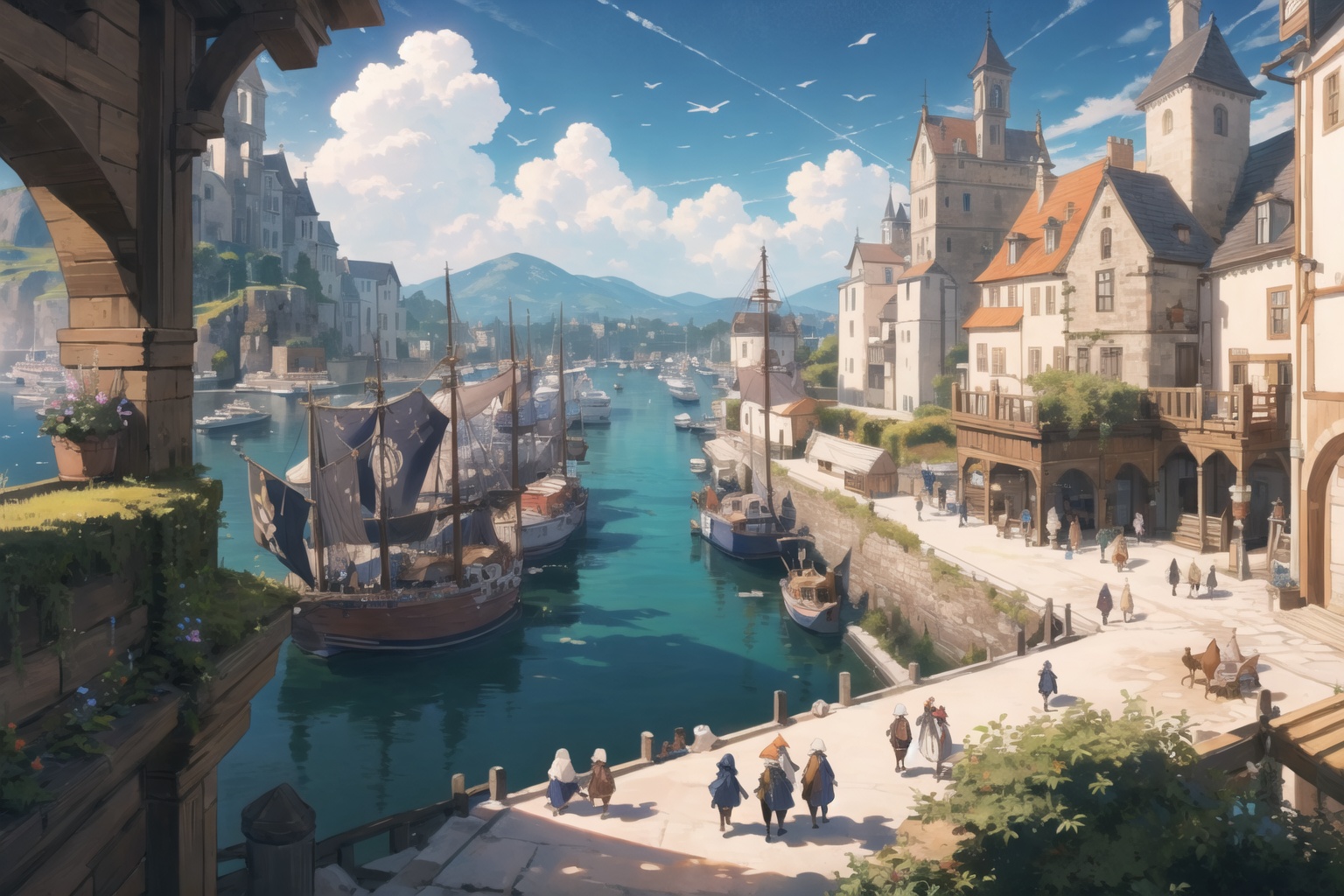 Crowded Monoeing Harbor,  Middle Ages,  Fantasy World on Tensor.Art