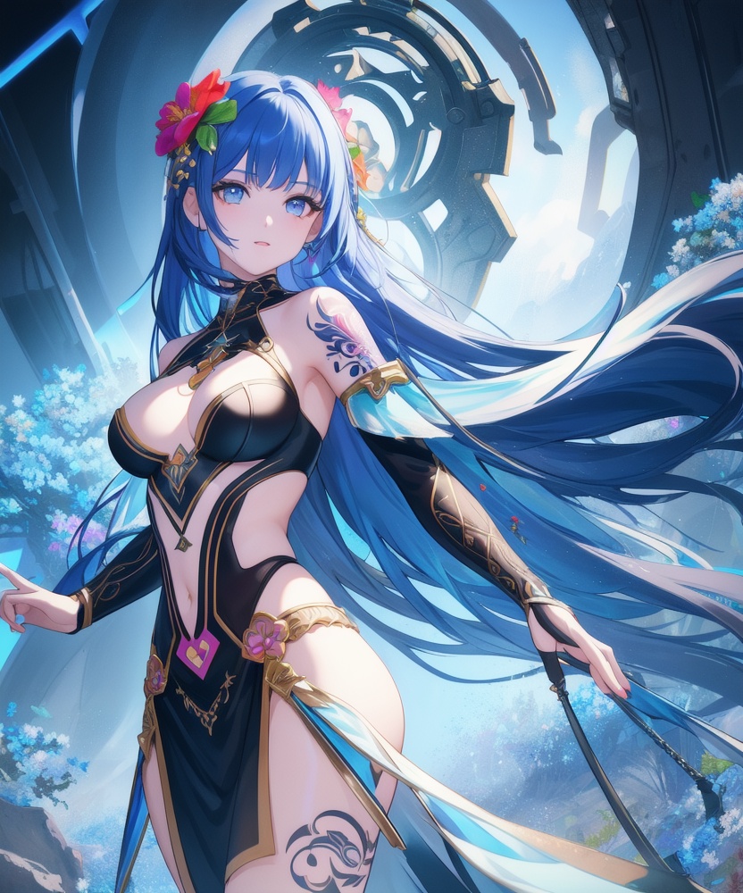 (,1girl, ,best quality, ),looking at viewer, <lora:457-DA-天启姬:0.8> ,,ultra detailed background,ultra detailed background,ultra realistic 8k cg,, ,masterpiece, (( , )),ultra realistic 8k cgSurrounded by strange, movie perspective, advertising style, Colorful background, splash of color A beautiful woman with delicate facial features,tattoo all over body, flower arms,