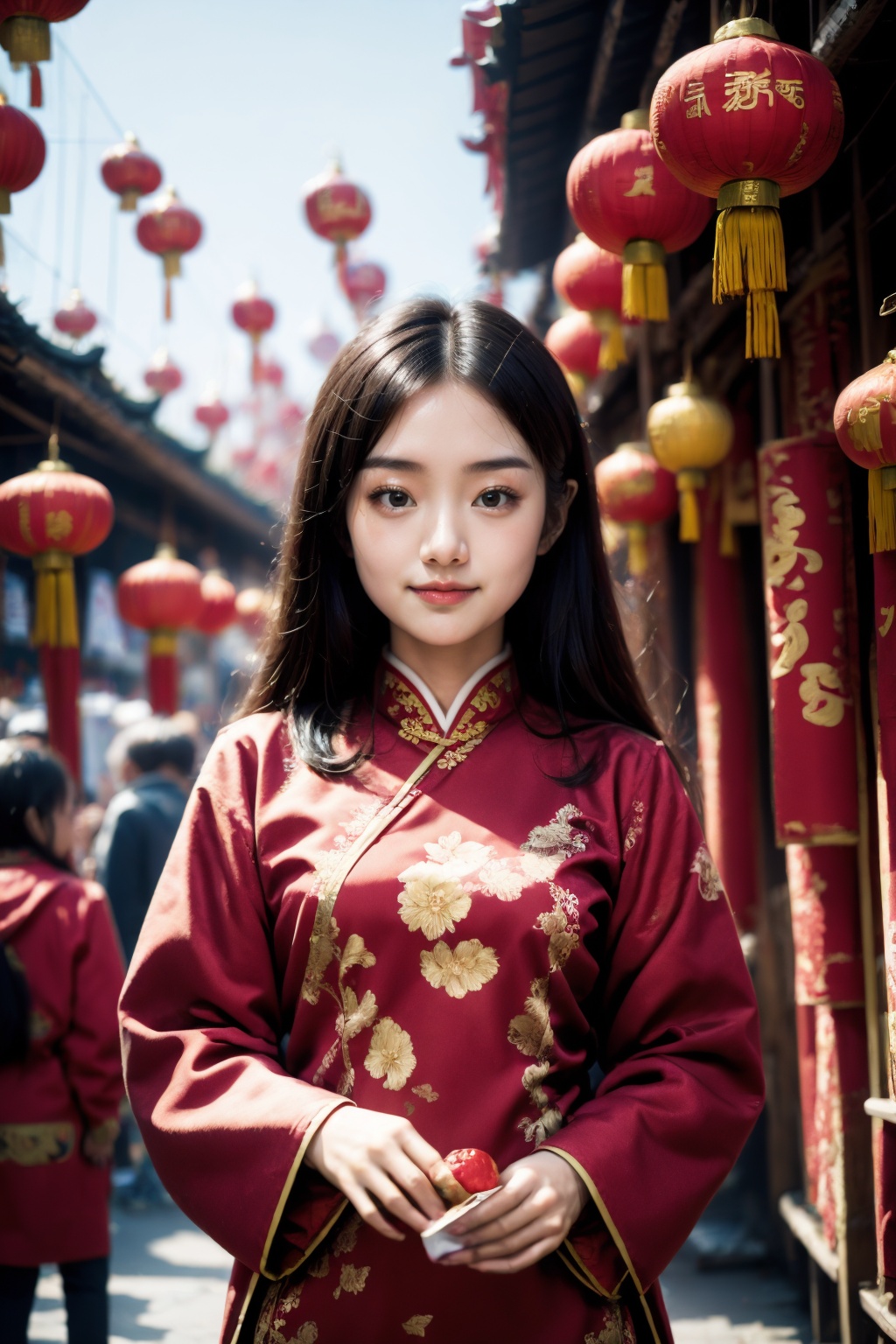 <lora:ChineseNewYear:0.8>, chinese new year, girl, (smirk:0.4),