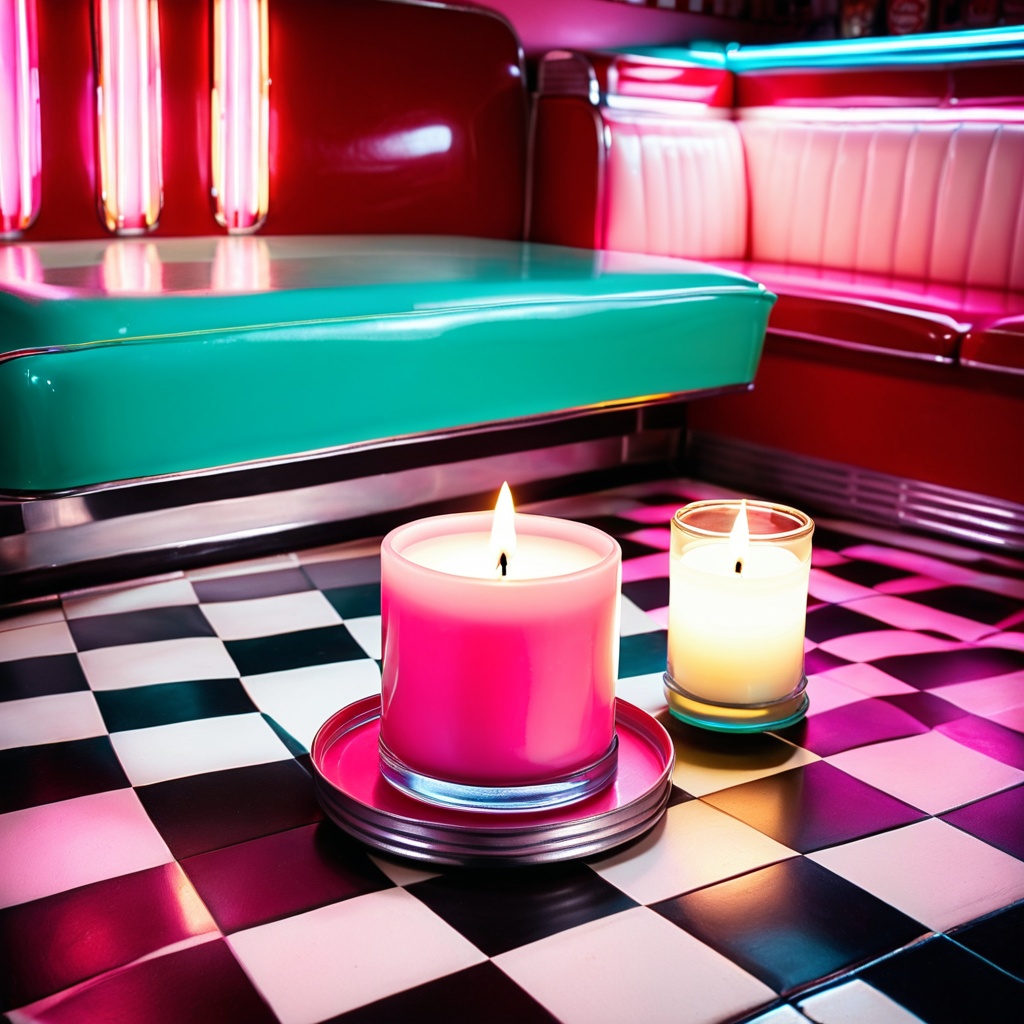 sceneretrodiner,  a scented candle,  retro diner booth table on Tensor.Art