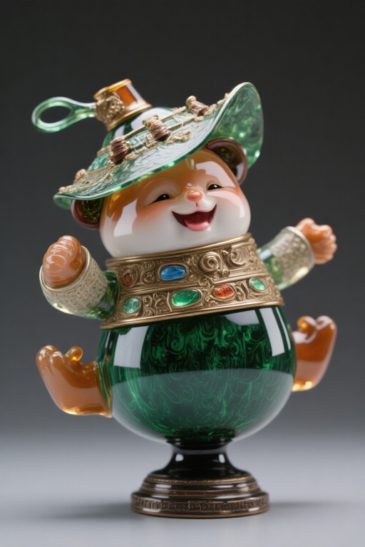 wwliuli,Anthropomorphic,(Ancient colored glaze:1.3),handicraft,with a glass luster,jumps up,a small panda.,