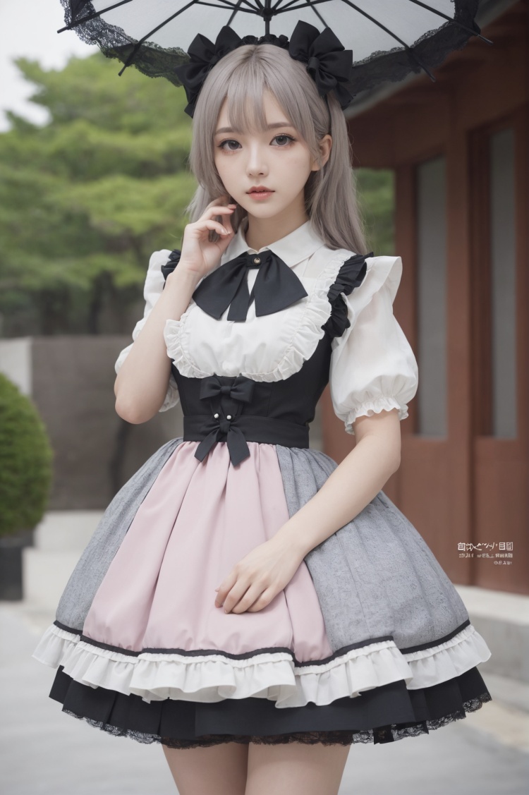 1 girl,solo,korean_text,clear skin texture,colorful,masterpiece,best quality,absurdres,medium breasts,full_shot,gothic_lolita,