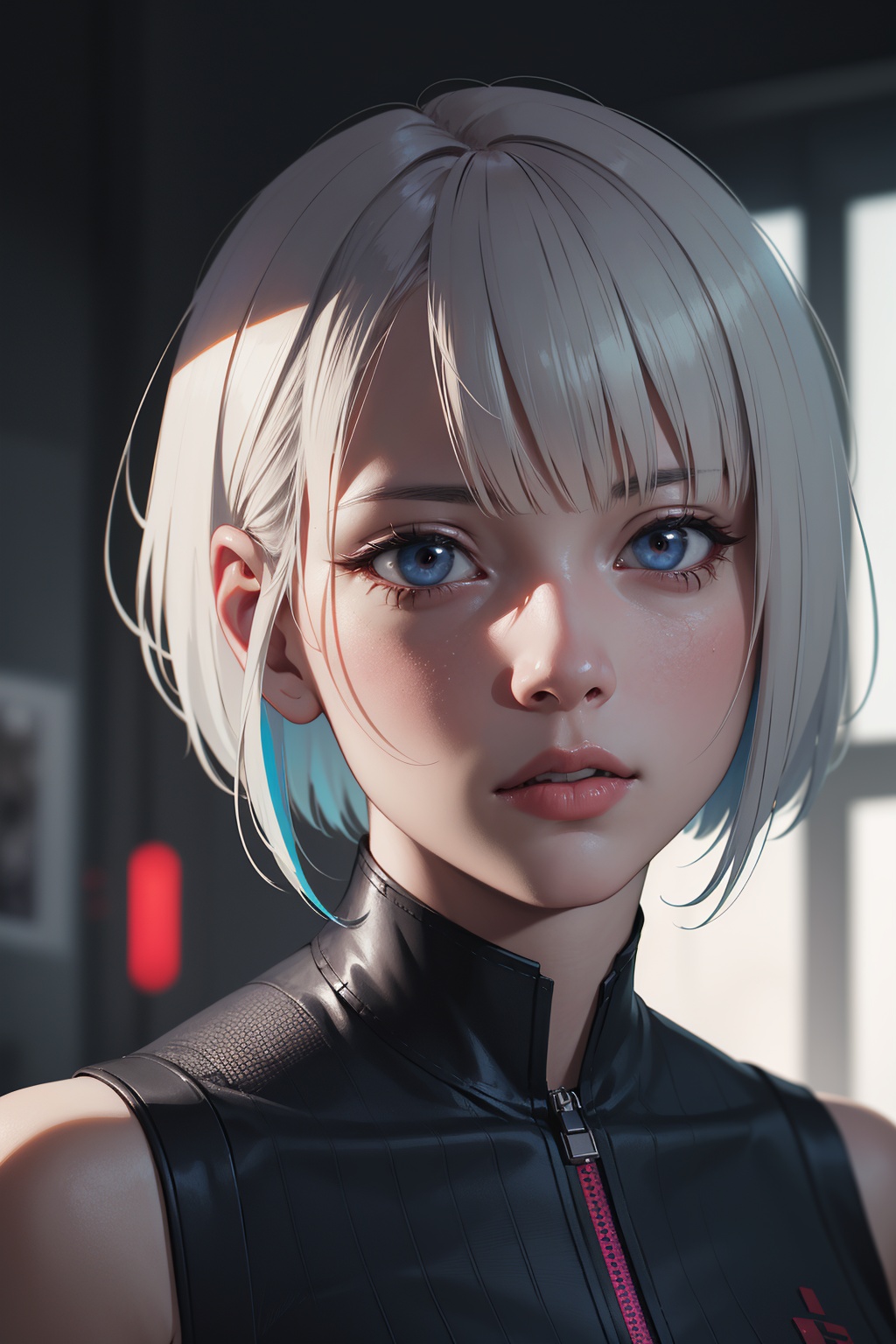 lucy \(cyberpunk\),bob cut, short hair, asymmetrical hair, multicolored hair,<lora:lbc_lucy240408_v1.0>,BREAKrealistic,sharp focus,8k high definition,35mm film photography,photo realistic,insanely detailed,intricate,elegant,art by stanley lau and artgerm,Photorealism,often for highly detailed representation,photographic accuracy,or visual illusion,