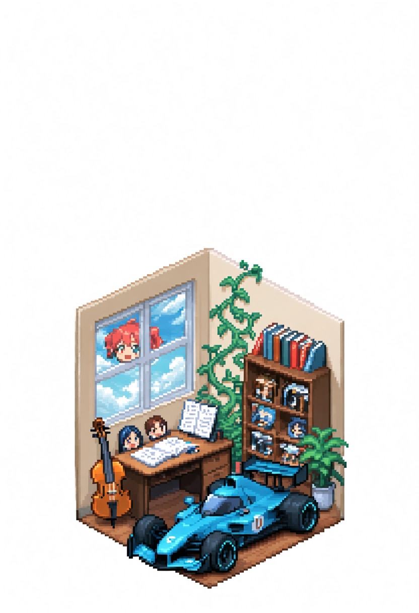 Retro pixel art game illustration in anime style,  isometric view,  collection of items: expressive face sticker on Tensor...