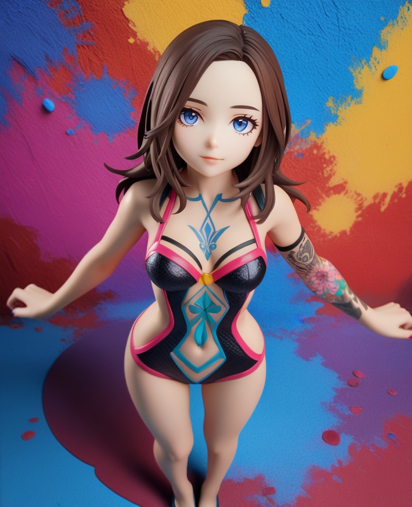 (,1girl, ,best quality, ),looking at viewer,  ,,ultra detailed background,ultra detailed background,ultra realistic 8k cg,, ,masterpiece, (( , )),ultra realistic 8k cgSurrounded by strange, movie perspective, advertising style, Colorful background, splash of color A beautiful woman with delicate facial features,tattoo all over body, flower arms,from above,