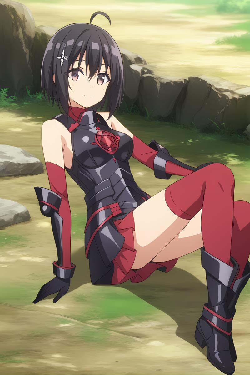 (black armor black gloves black boots red sleeves red thighhighs),  bof-maple,  black hair on Tensor.Art