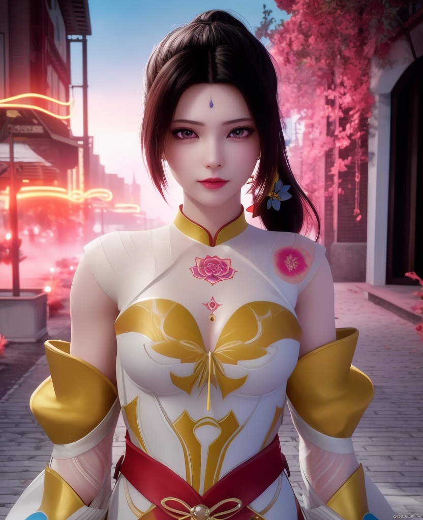 <lora:614-DA-炼气十万年-朴灵儿:0.8>(,1girl, ,best quality, ),looking at viewer,  ,,ultra detailed background,ultra detailed background,ultra realistic 8k cg,, ,masterpiece, (( , )),ultra realistic 8k cgSurrounded by strange, movie perspective, advertising style, Colorful background, splash of color A beautiful woman with delicate facial features,tattoo all over body, flower arms,