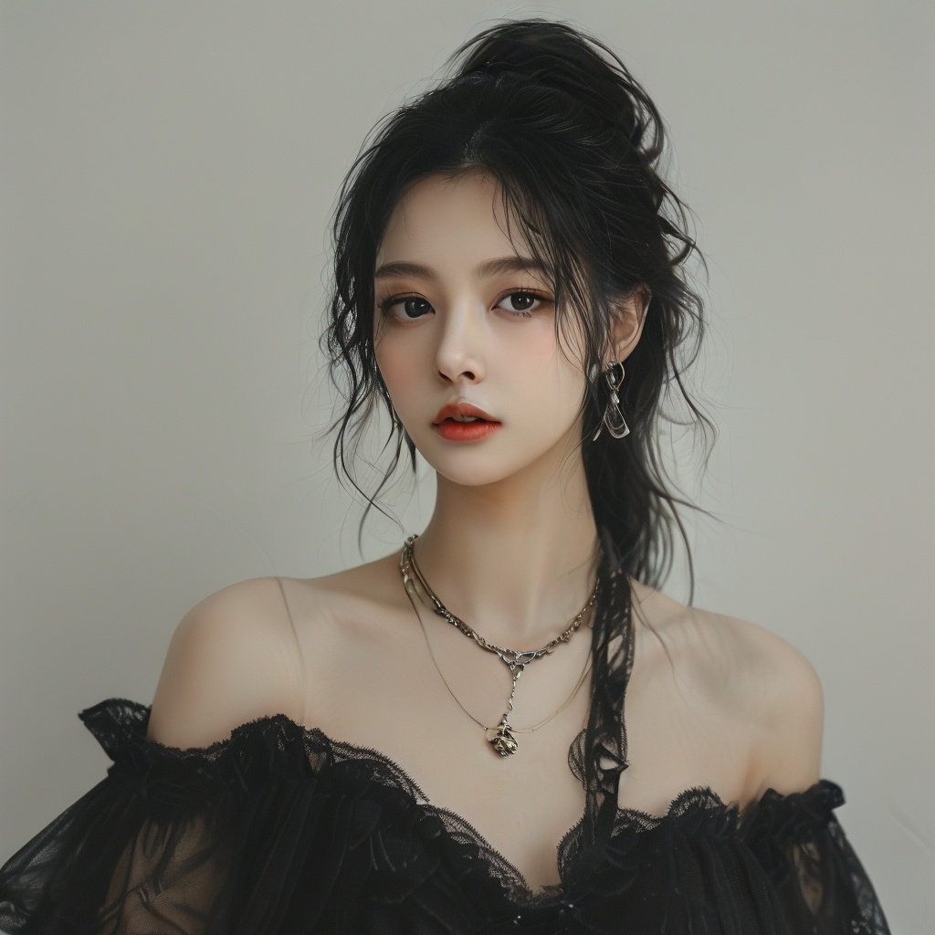 anchemixgirlr,1girl,black hair,jewelry,looking at viewer,solo,upper body