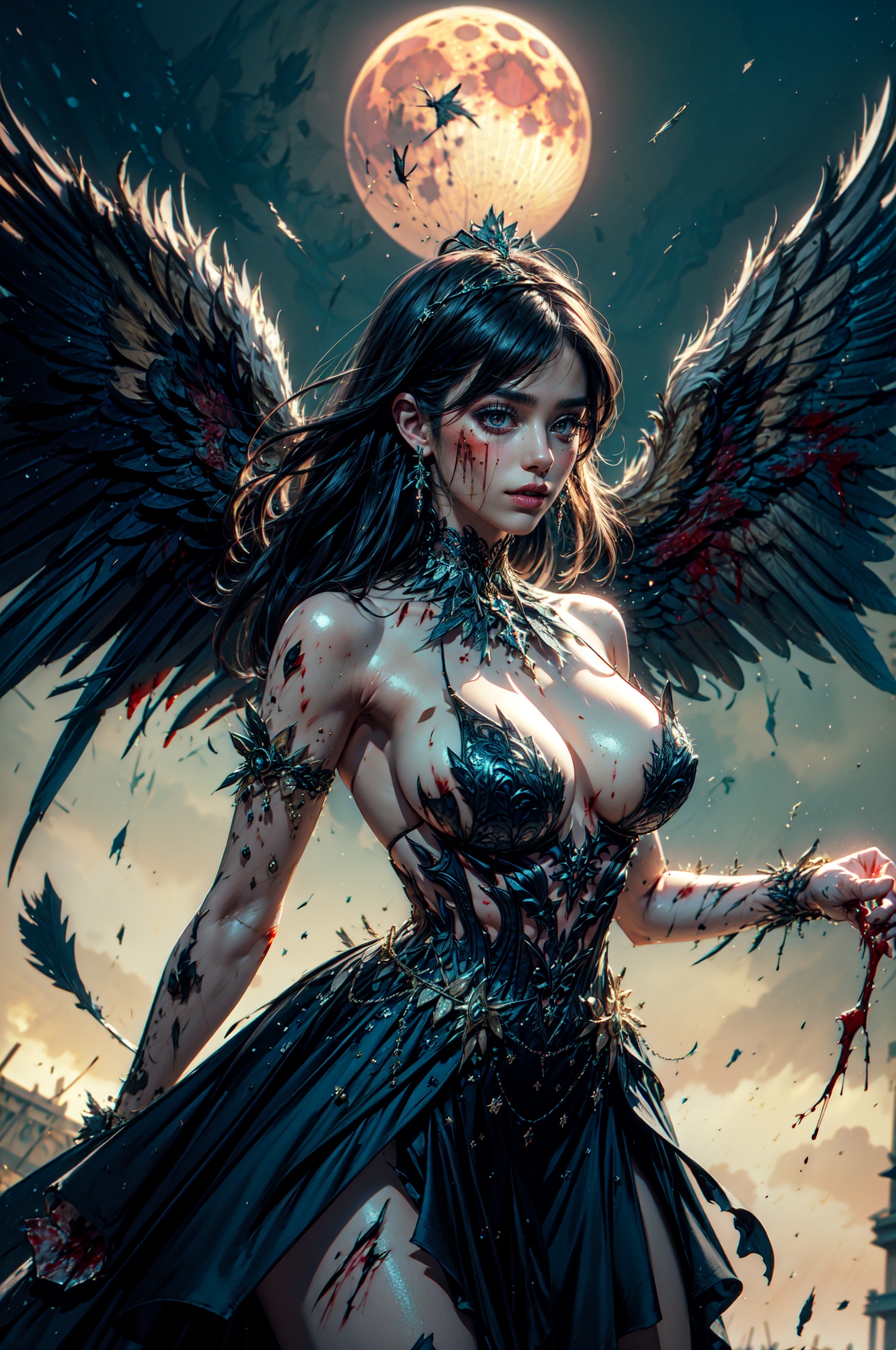 Stunning girl wearing a black LAstargalaxydress,  ,  hair moved by wind on Tensor.Art