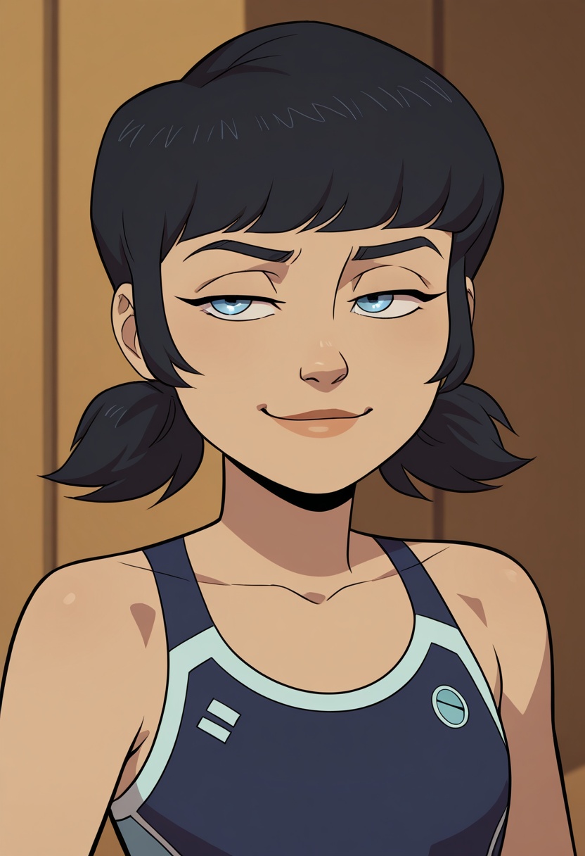 1girl,  short dark hair,  small side pigtails by Trojanus on Tensor.Art