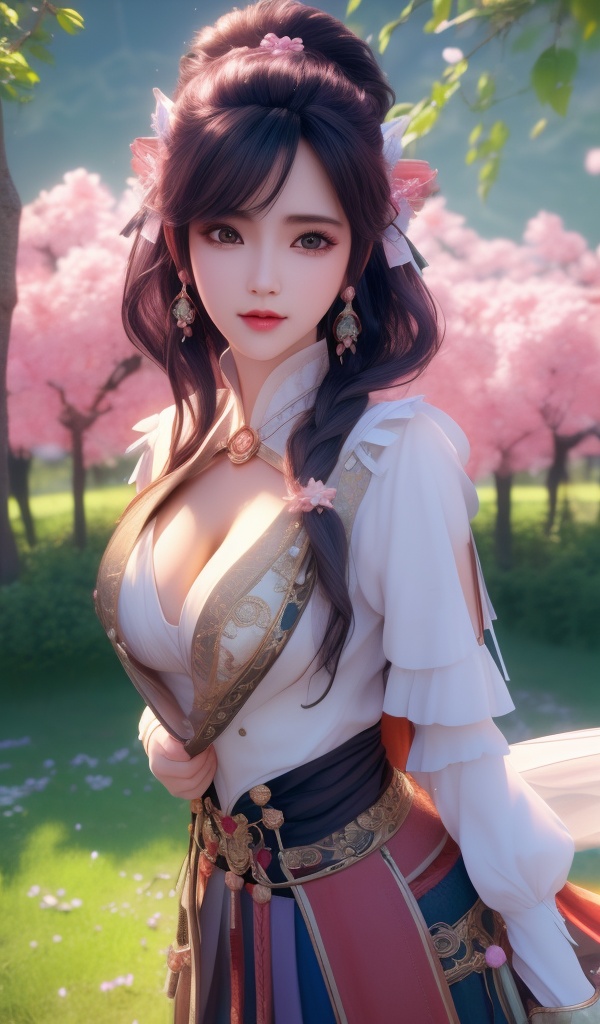 <lora:754-DA-眷思量-须灵犀-V2:0.8>, (,1girl, ,best quality, ),looking at viewer,  ,ultra detailed background,ultra detailed background,ultra realistic 8k cg,, ,masterpiece, (( , )),, ,   ,   cure blossom,  ,,  (cleavage),,  (), ,,