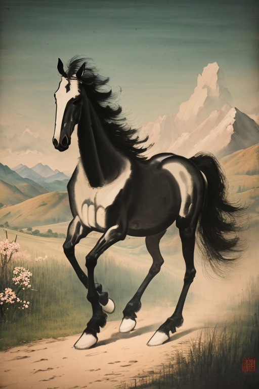 best quality,masterpiec8K.HDR.Intricate details,ultra detailed,8k,masterpiece,best quality,Chinese painting,landscape painting,darw,<lora:horse gh_20240306144304-000009:1>,horse,solo,no humans,